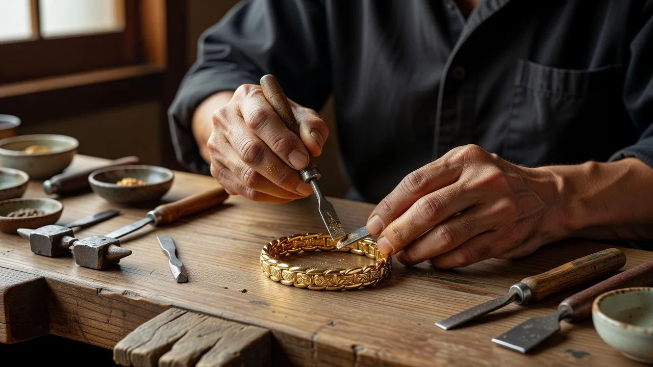 金のブレスレットを磨く作業のイメージ画像