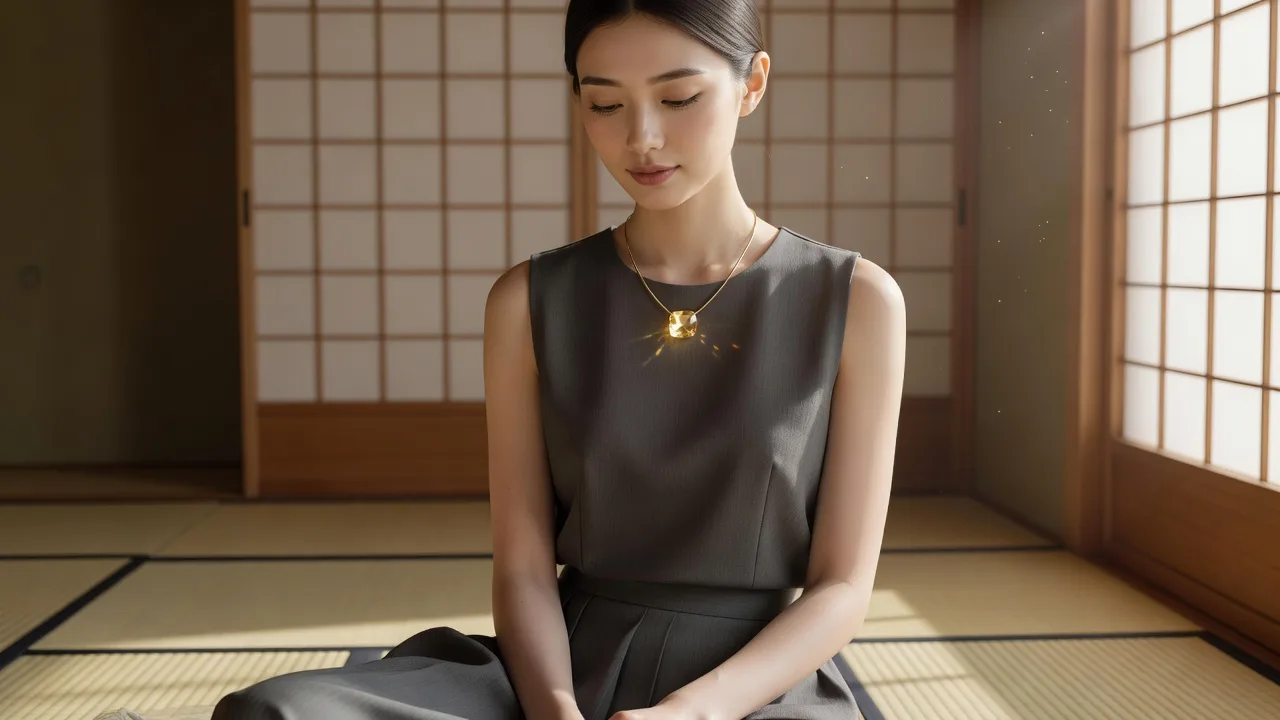 トパーズのチョーカーを着用した女性